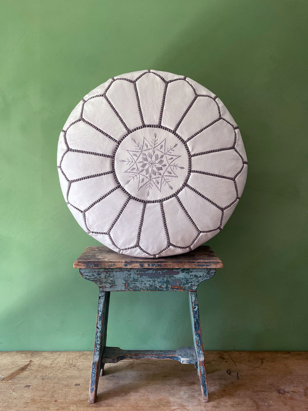 Bohemia Design Moroccan Leather Pouffe White And Grey