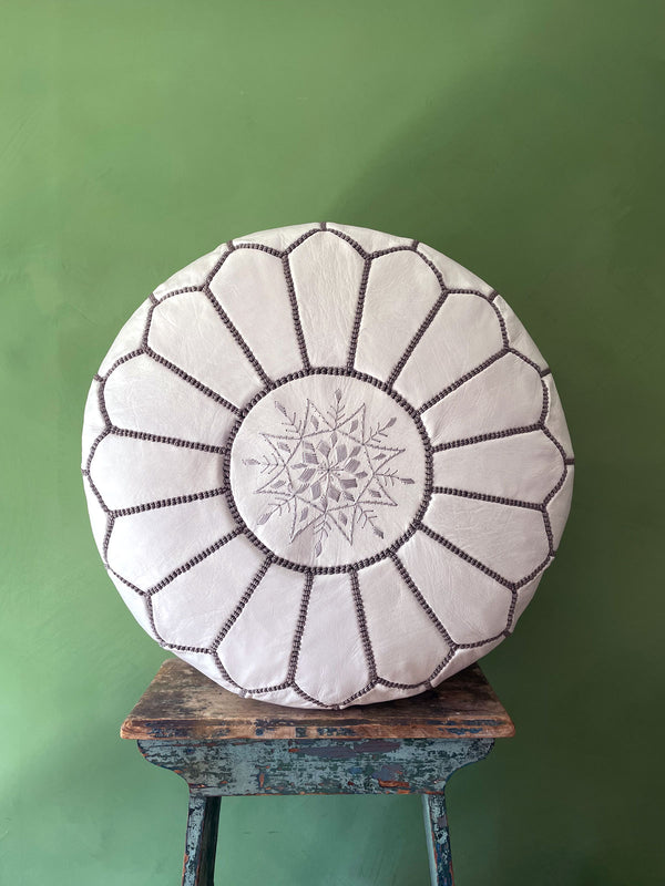 bohemia design Moroccan Leather Pouffe White and Grey