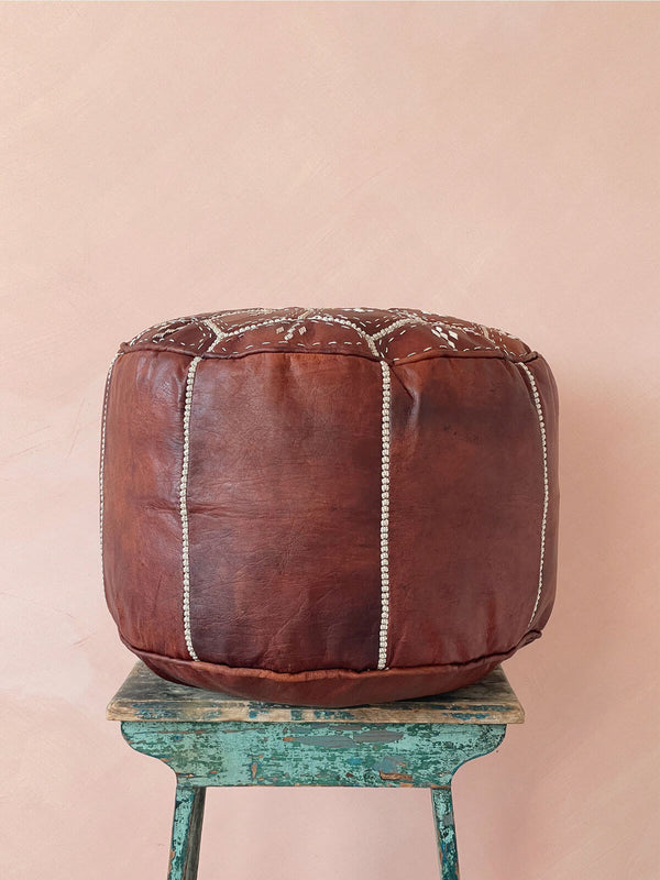 Bohemia Design Moroccan Leather Tile Pouffe Chestnut