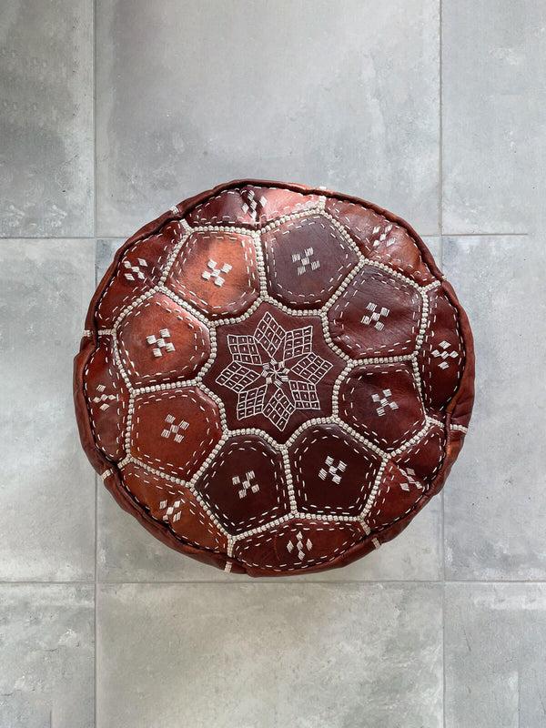 Bohemia Design Moroccan Leather Tile Pouffe Chestnut