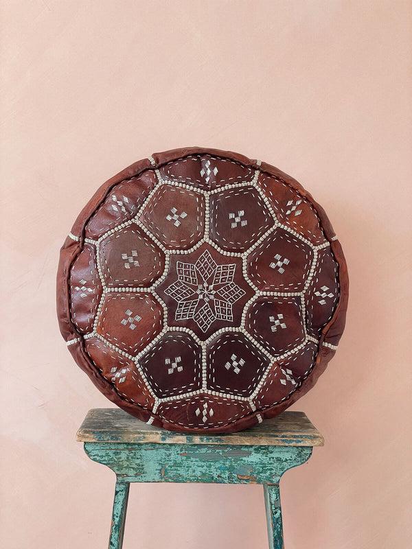 bohemia design Moroccan Leather Tile Pouffe Chestnut