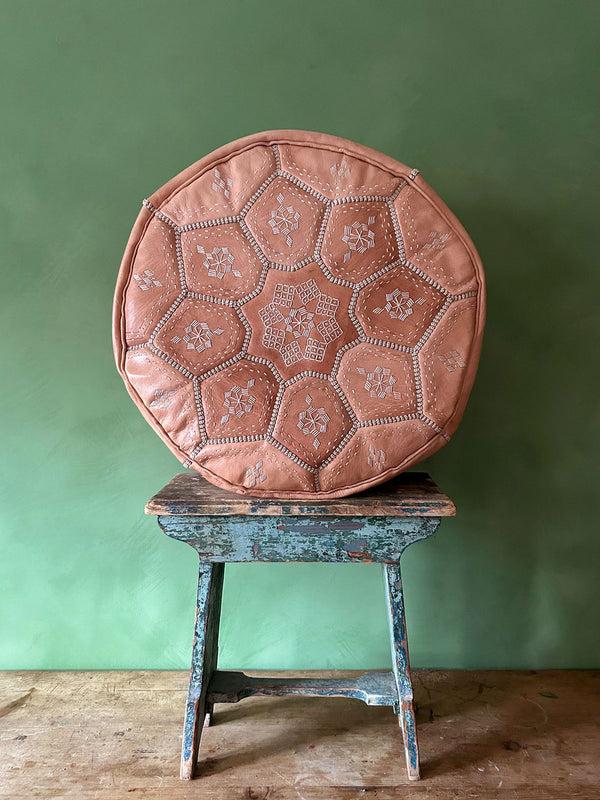 Bohemia Design Moroccan Leather Tile Pouffe Natural