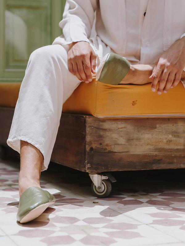 Bohemia Design Moroccan Mens Babouche Slippers Olive