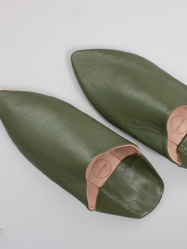 Bohemia Design Moroccan Mens Pointed Babouche Slippers Olive