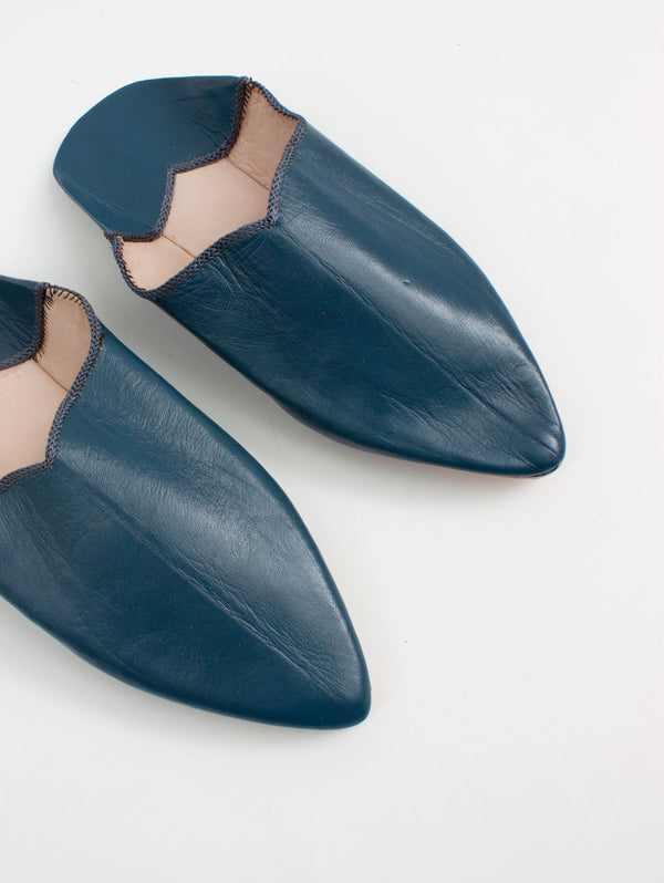 Bohemia Design Moroccan Plain Pointed Babouche Slippers Indigo