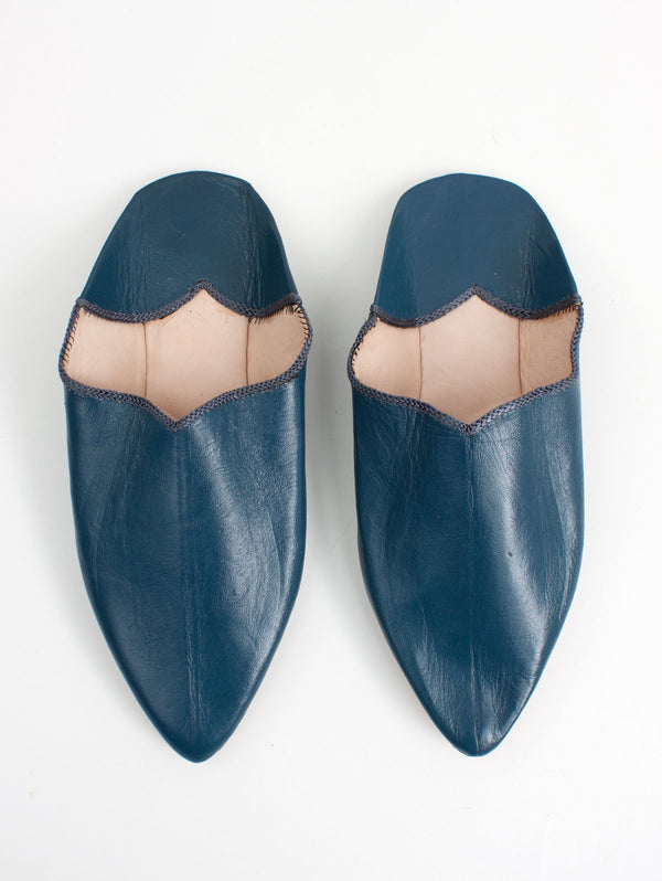 bohemia design Moroccan Plain Pointed Babouche Slippers Indigo