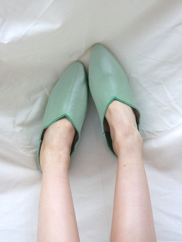 Bohemia Design Moroccan Plain Pointed Babouche Slippers Sage