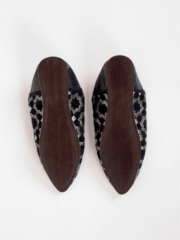 Bohemia Design Moroccan Star Brocade Pointed Babouche Slippers Black