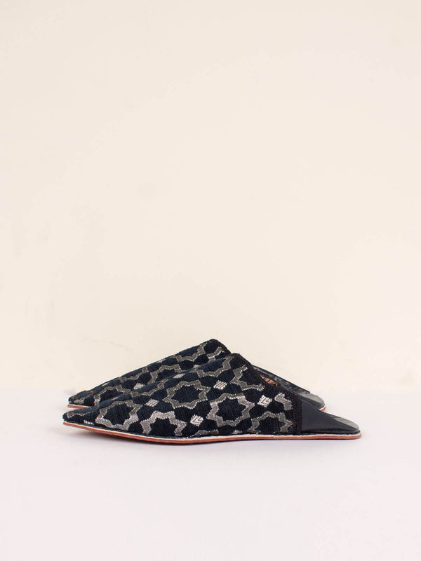 Bohemia Design Moroccan Star Brocade Pointed Babouche Slippers Black