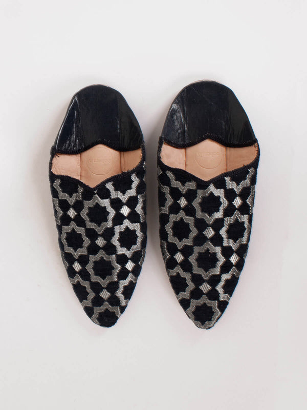 bohemia design Moroccan Star Brocade Pointed Babouche Slippers Black