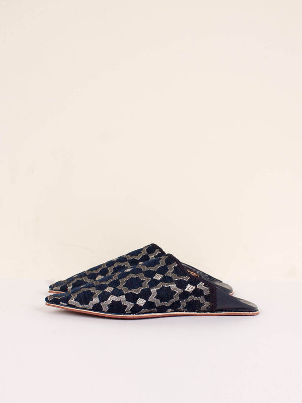 Bohemia Design Moroccan Star Brocade Pointed Babouche Slippers Indigo