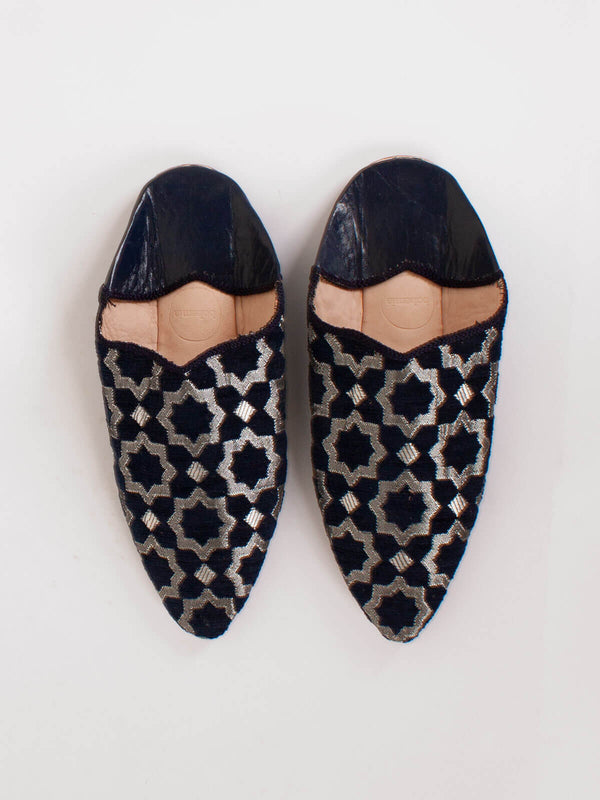 bohemia design Moroccan Star Brocade Pointed Babouche Slippers Indigo
