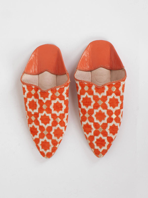 bohemia design Moroccan Star Brocade Pointed Babouche Slippers Orange