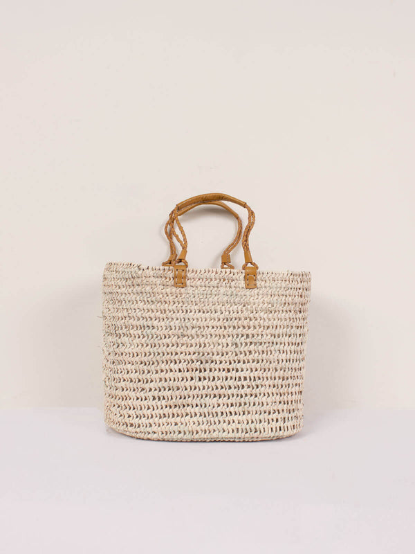 Bohemia Design Pleated Leather Handle Basket Mustard