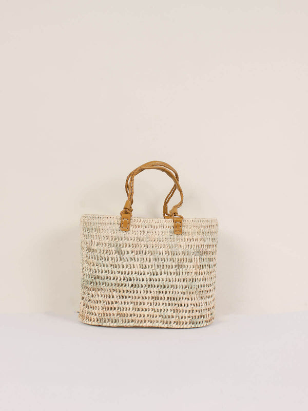 Bohemia Design Pleated Leather Handle Basket Mustard