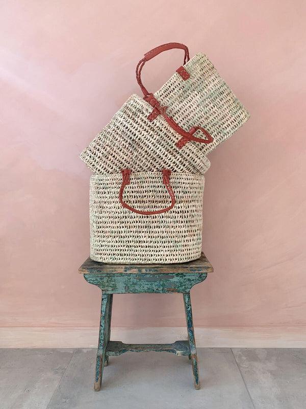 bohemia design Pleated Leather Handle Basket Terracotta