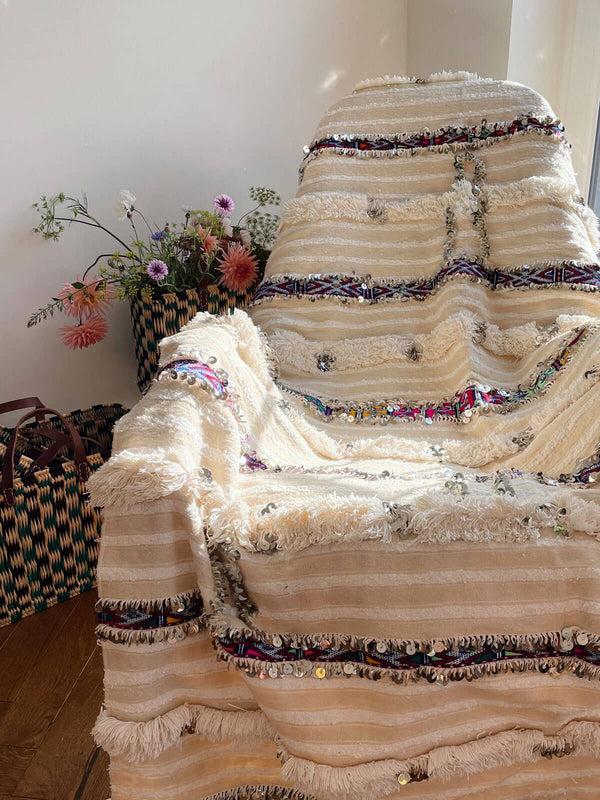 bohemia design Vintage Moroccan Handira Blanket No. 137