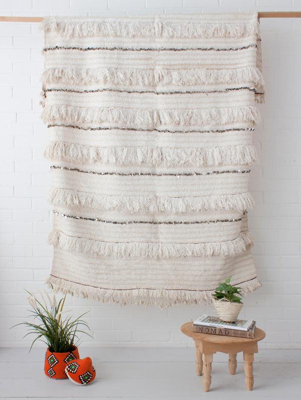 bohemia design Vintage Moroccan Handira Blanket No. 148
