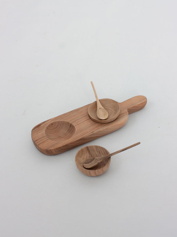 bohemia design Walnut Wood Tray with Mini Spice Bowls Set of 2