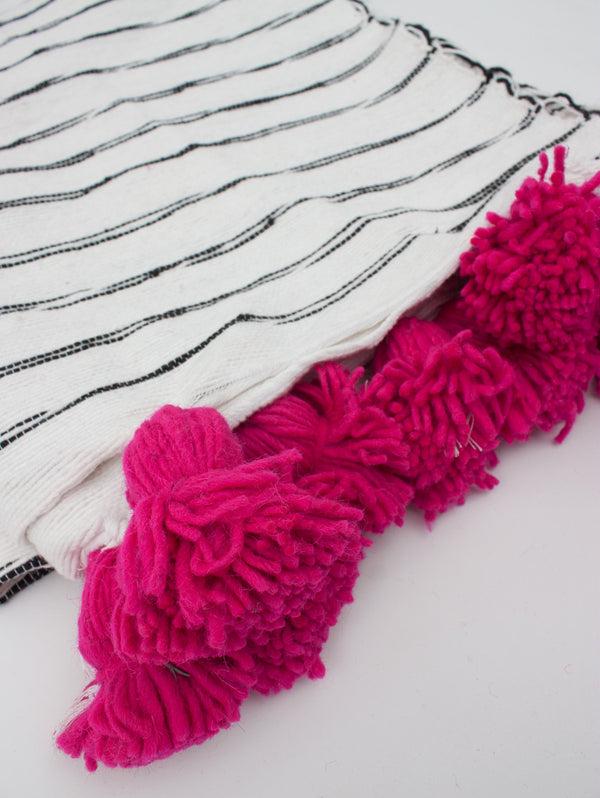 Bohemia Design White Cotton Scribble Stripe Blankets