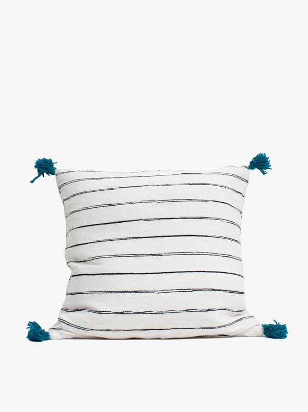 bohemia design White Cotton Scribble Stripe Square Cushion Cover Blue