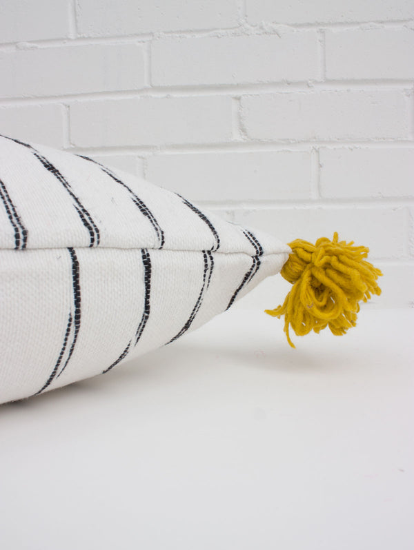 Bohemia Design White Cotton Scribble Stripe Square Cushion Cover Chartreuse