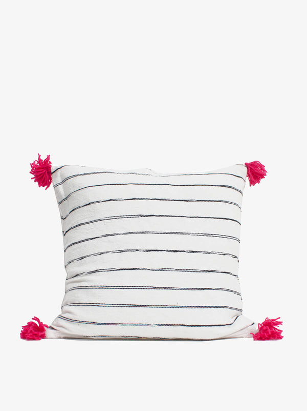 bohemia design White Cotton Scribble Stripe Square Cushion Cover Pink
