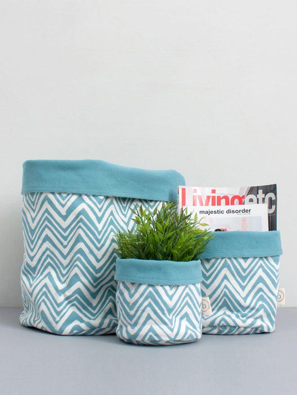 Bohemia Design Zig Zag Print Canvas Storage Pots Duck Egg