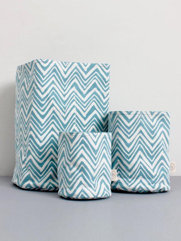 Bohemia Design Zig Zag Print Canvas Storage Pots Duck Egg
