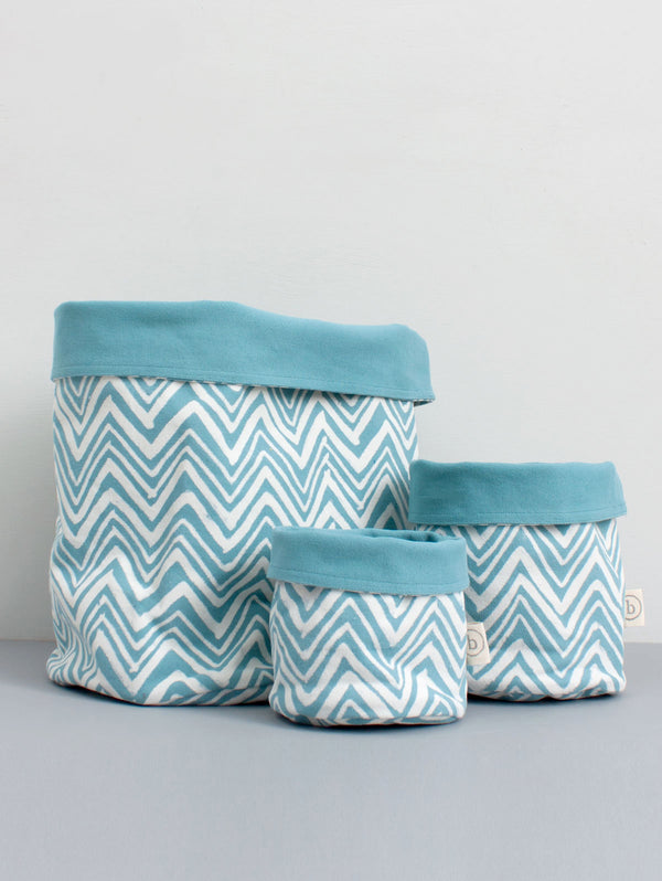 bohemia design Zig Zag Print Canvas Storage Pots Duck Egg