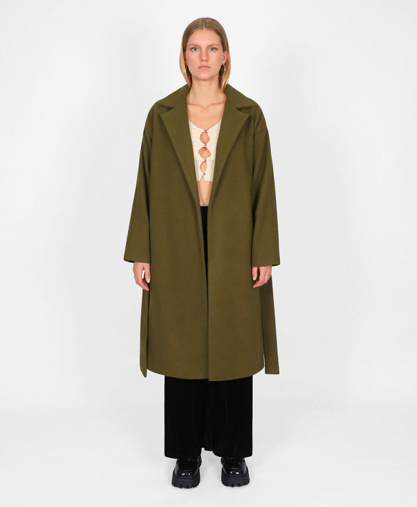 Bolongaro Trevor Classic Belted Wool Coat In Khaki