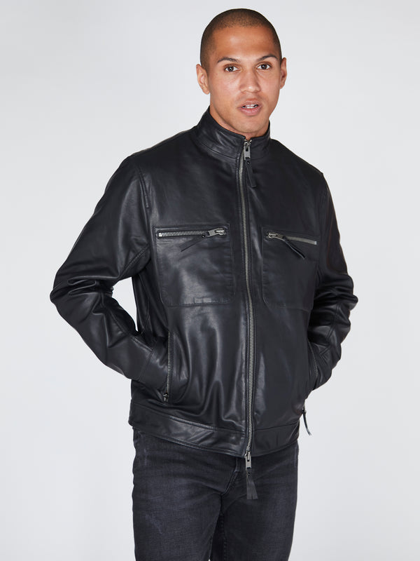 Bolongaro Trevor Real Leather Funnel Worker Jacket