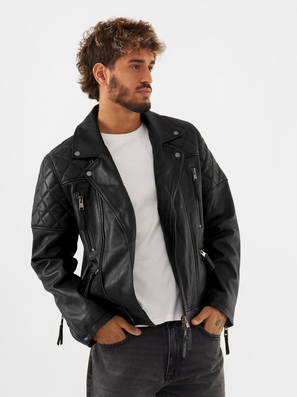 bolongaro trevor Real Leather Quilted Biker Jacket