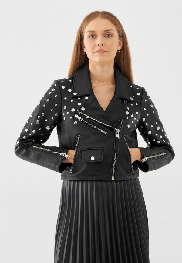 Bolongaro Trevor Real Leather Studded Biker Jacket