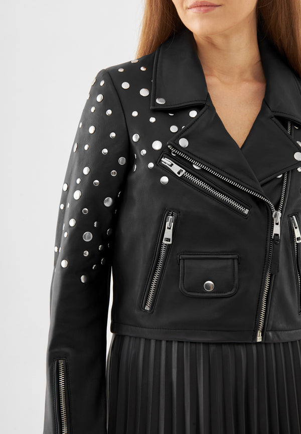 bolongaro trevor Real Leather Studded Biker Jacket