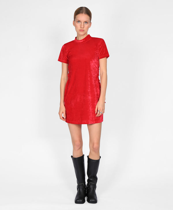 bolongaro trevor Tie Up Velvet Mini Dress In Berry