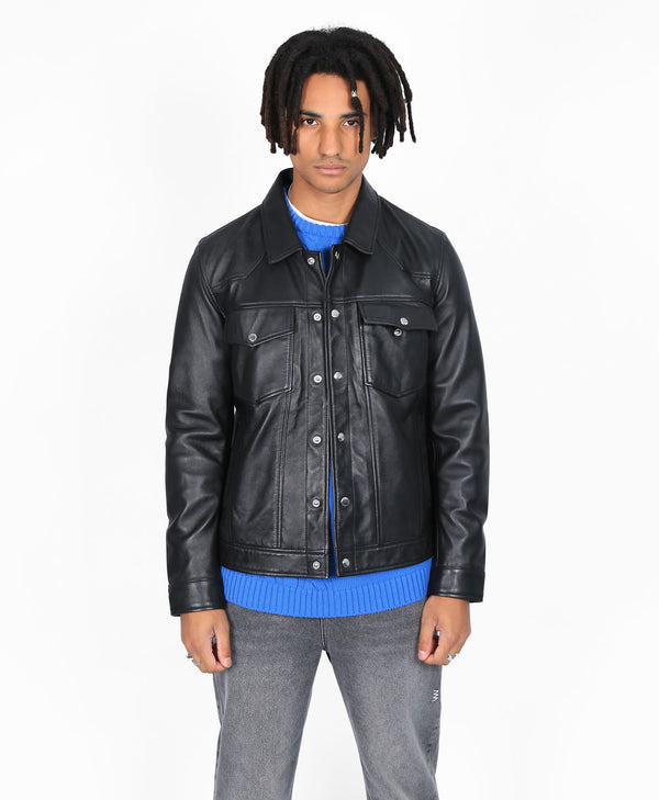 bolongaro trevor Western Leather Trucker Jacket