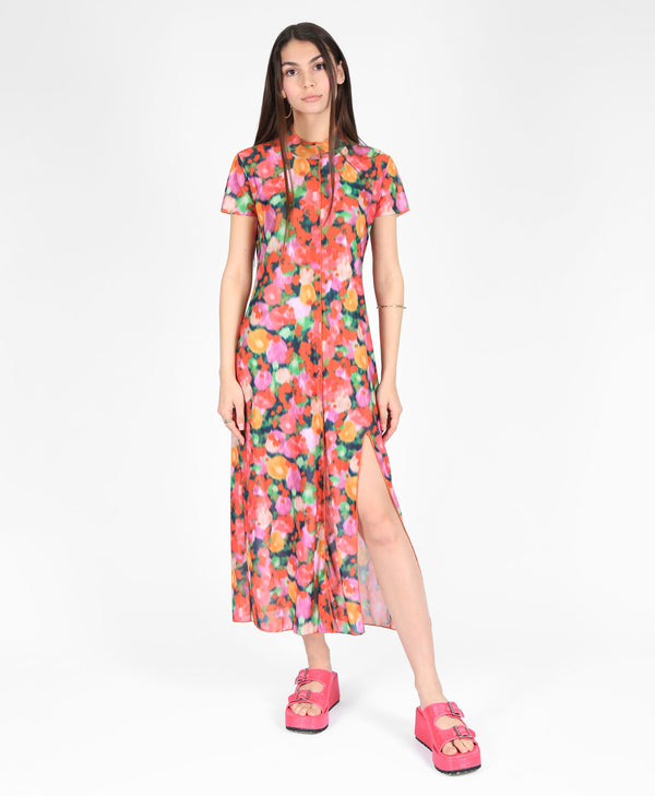 bolongaro trevor Mesh Maxi Dress With Split In Dreamy Bloom