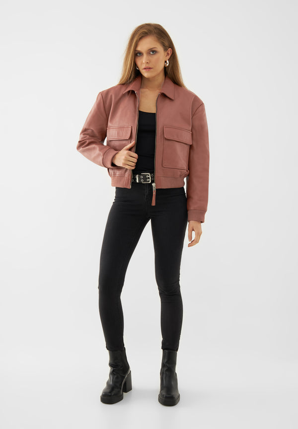 Bolongaro Trevor Real Leather Cropped Bomber Jacket