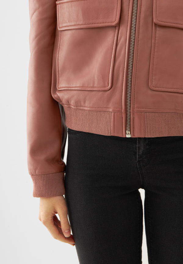 Bolongaro Trevor Real Leather Cropped Bomber Jacket