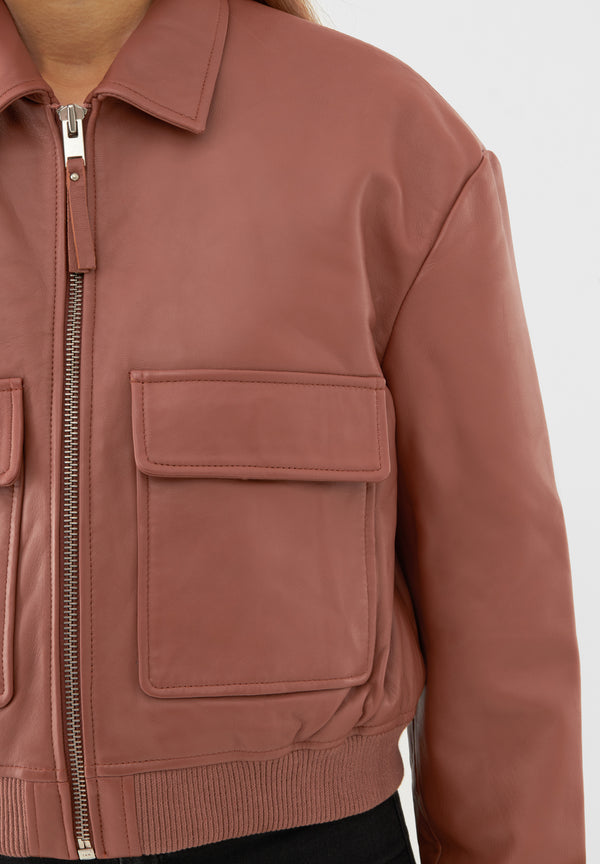 Bolongaro Trevor Real Leather Cropped Bomber Jacket