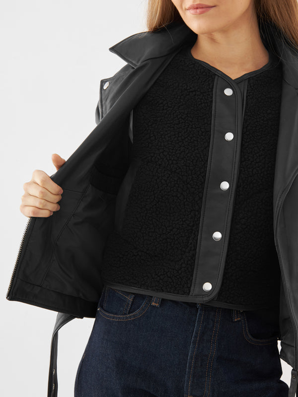 Bolongaro Trevor Real Leather Oversized Biker With Removable Shearling Liner