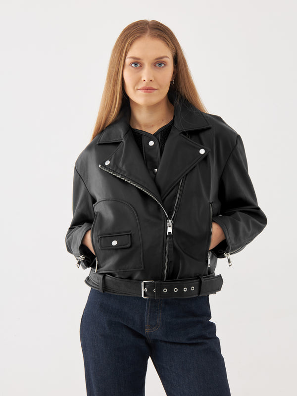 bolongaro trevor Real Leather Oversized Biker With Removable Shearling Liner