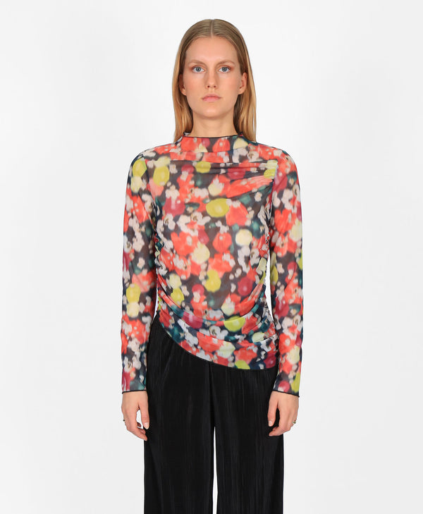 bolongaro trevor Sheer Mesh Top With Side Gathering Dreamy Bloom