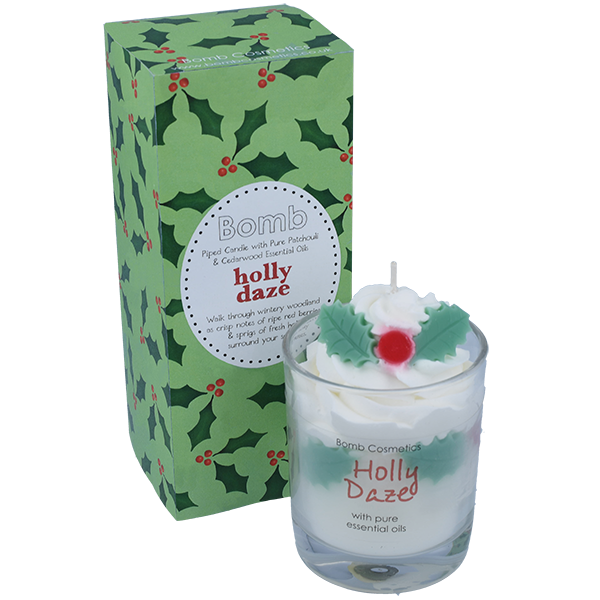 bomb cosmetics Holly Daze Piped Glass Candle