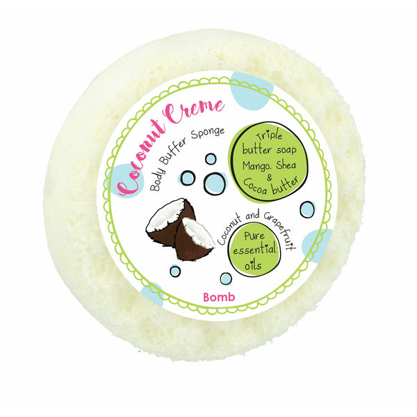 bomb cosmetics Coconut Creme Body Buffer Soap Sponge