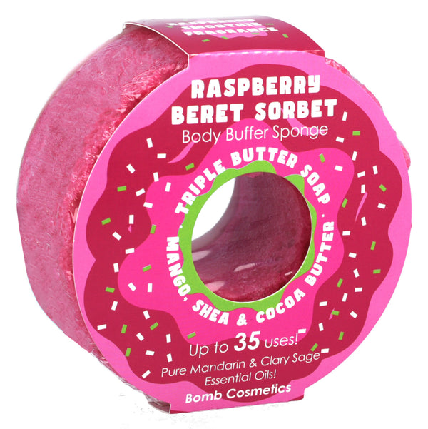bomb cosmetics Raspberry Beret Sorbet Body Buffer Sponge