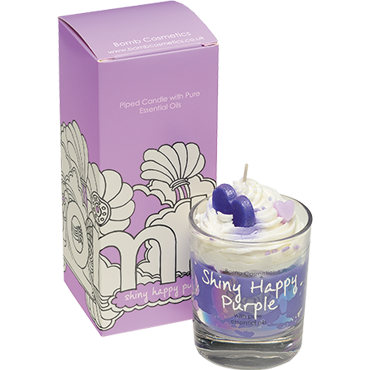 bomb cosmetics Shiny Happy Purple Piped Glass Candle