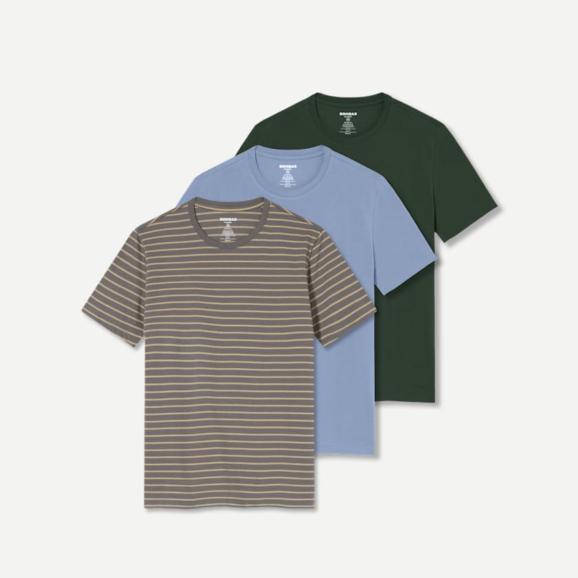 bombas Men's Pima Cotton Crew Neck T-Shirt 3-Pack