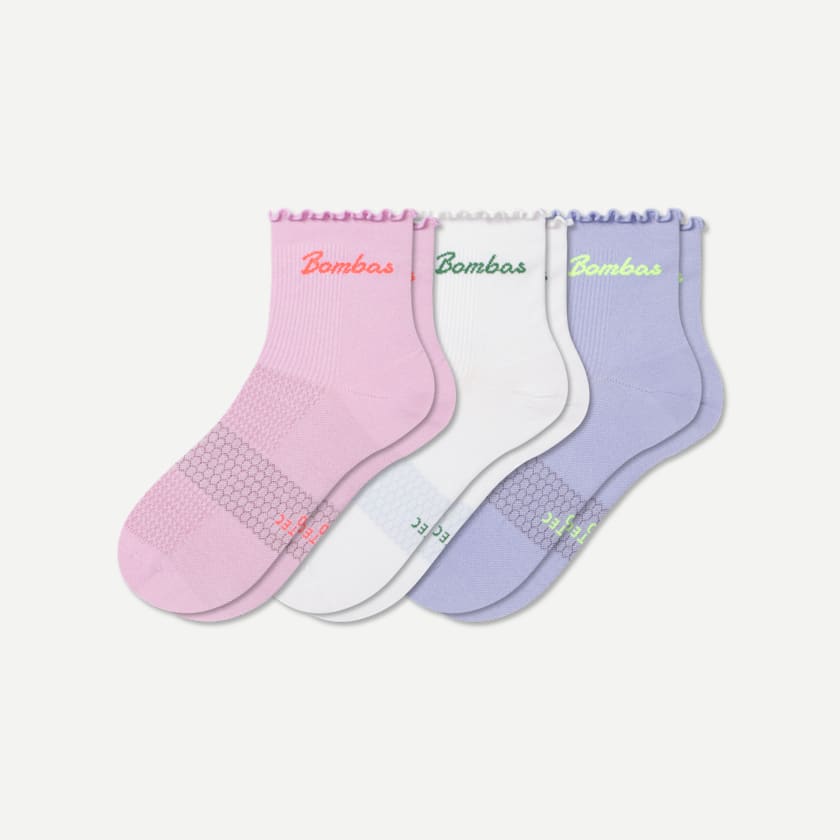 bombas Women’s Ruffle Athletic Quarter Sock 3-Pack